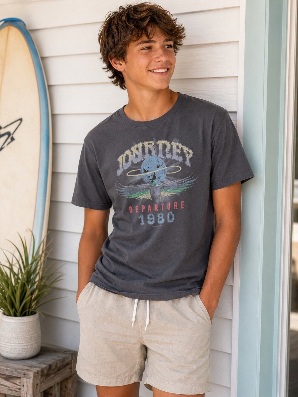 Abercrombie Kids Journey Departure 1980 Band Tee Graphic T-Shirt Gray 13/14